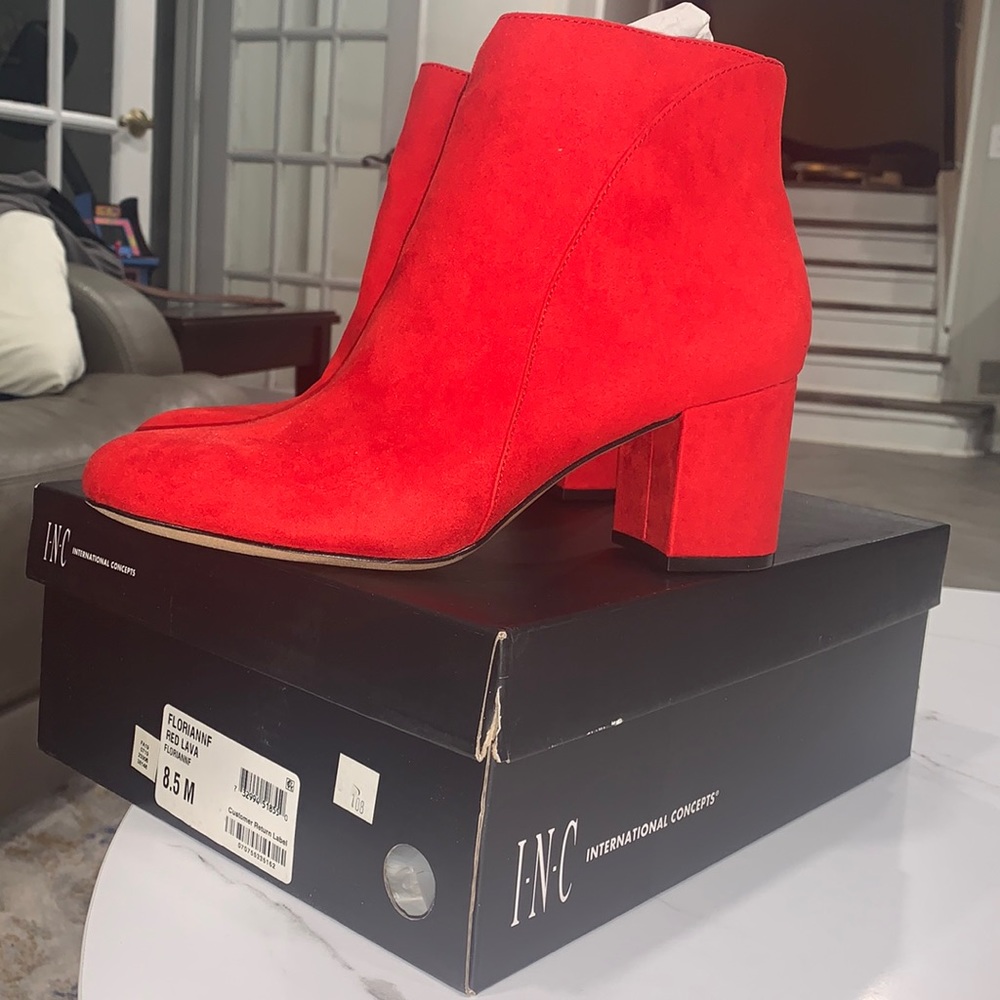 INC Red Lava Heeled Boots
